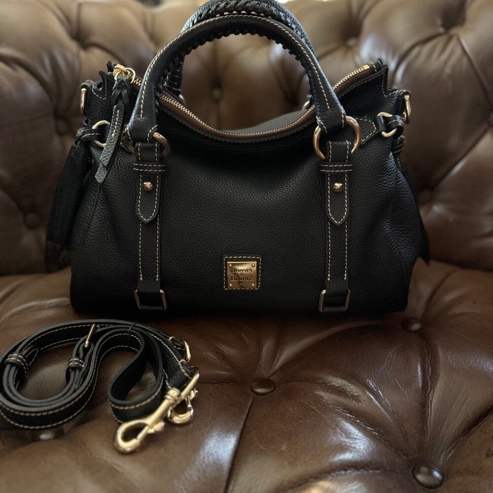 Dooney & Bourke Pebble Grain Leather Satchel Black Made USA Medium